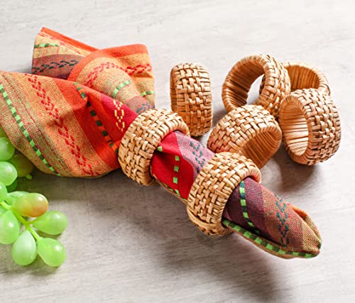 12 Pack Rattan Napkin Rings Set - Natural Elegant Decor for Dining Table - Brown Variation