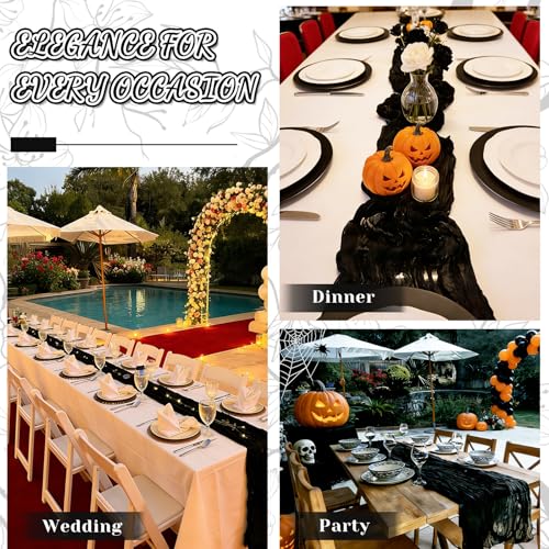 Black Cheesecloth Table Runner 120 Inch - Elegant Decor for Weddings & Events - Variation: Black