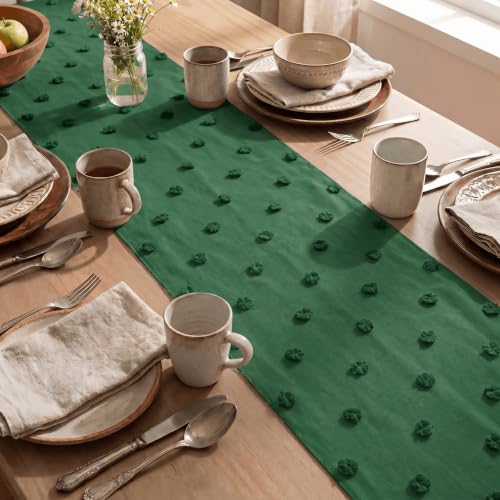 Forest Green Pom Pom Tulle Table Runner - 12x72 Inch Christmas & Holiday Decor
