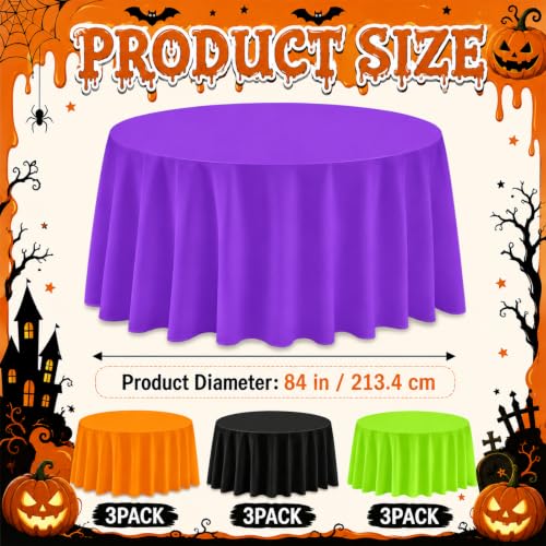 Halloween Round Tablecloth Set 12 Pcs - Rainbow Color, Waterproof, 84 Inch