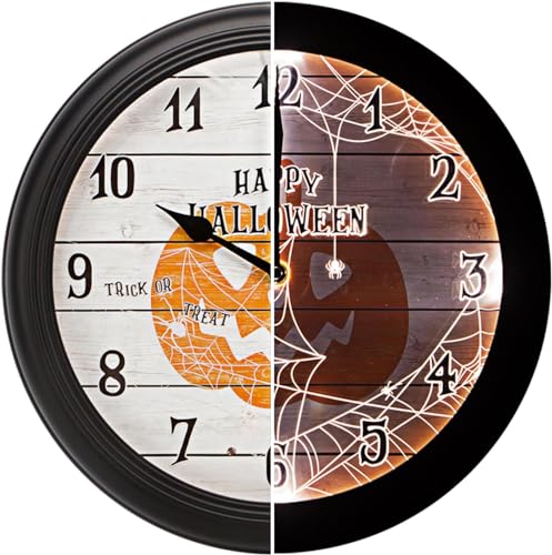 Halloween Pumpkin LED Wall Clock - 12.5 Inch Analog Night Light Decor - Battery Operated, Easy Read for Bedroom & Living Room - Pumpkin Style