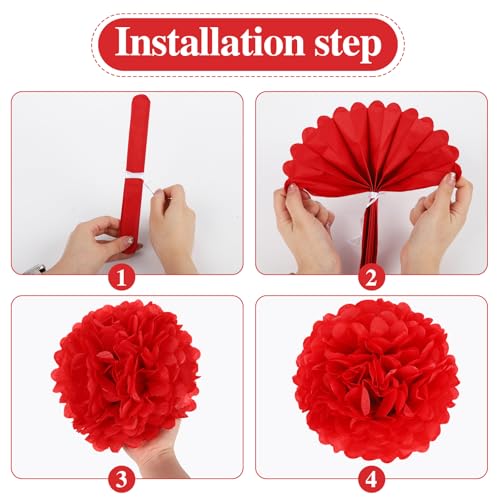 Fall Party Decorations Tissue Paper Flowers & Pompoms - Orange & Red - 16PCS