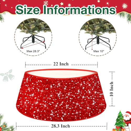 Red Christmas Tree Collar Sequin Tree Skirt 28 Inch Velvet Holiday Decor