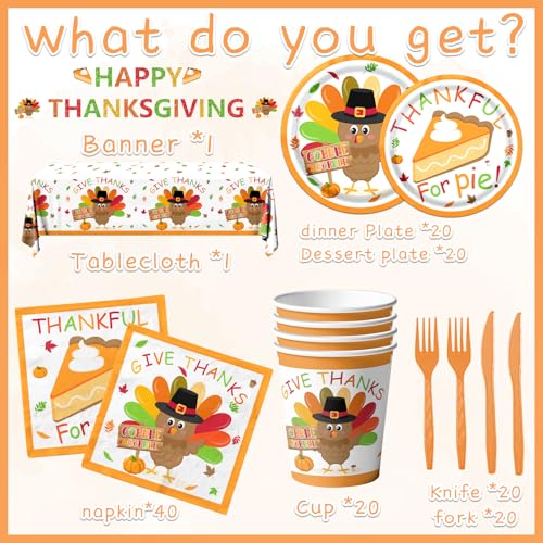 Thanksgiving Party Tableware Set - 142pcs Turkey Plates Napkins Cups Decor