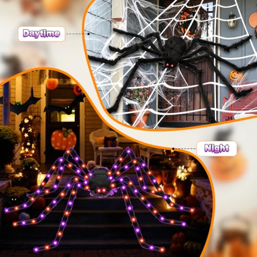 Halloween Outdoor Spider Web Lights with Spider & 8 Modes - Dark Purple & Orange Variation