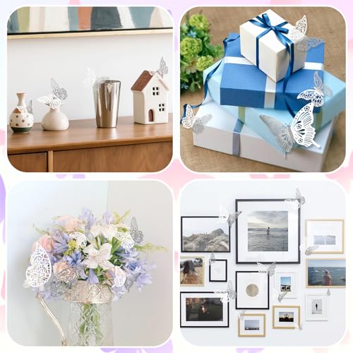 Silver 72Pcs 3D Butterfly Wall Decor Stickers - Removable Room Decorations