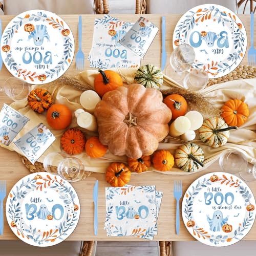Blue Baby Shower Paper Plates Napkins Cups & Cutlery - Spooky Halloween Theme - Serve 24 - Variation: Blue