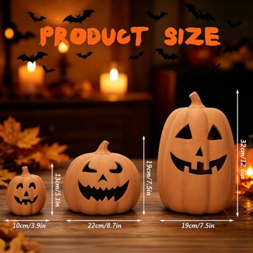 Halloween Terracotta Pumpkin Lanterns Set - Spooky Decor for Indoor & Outdoor