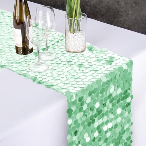 12x108 Inch Mint Green Sequin Table Runner - Premium Glitter Party Decor