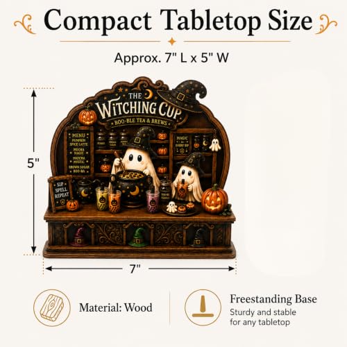 Halloween Ghost Coffee Bar Decor - Wooden Tabletop Sign for Kitchen & Cafe