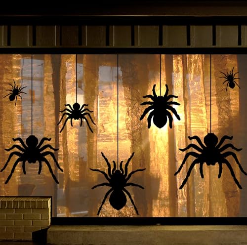 Halloween Window Clings Decorations - 7 Large Spiders Silhouette Halloween Decor - Black Indoor Window Stickers - Scary Spider Scene Setters - Variation: 7 Large Spiders