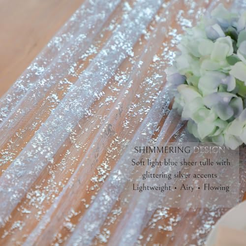 Ice Blue Silver Gauze Table Runner 10ft 10PCS Glitter Sheer Tulle for Weddings