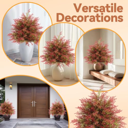 Artificial Fall Cedar Topiary Trees with Ground Stakes - Red & Green, 24-Inch
