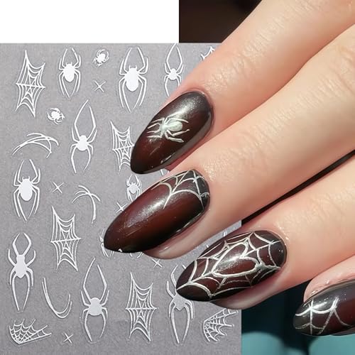 Halloween Nail Art Stickers Diamond Spider Web Decals - Black & White Spider Design - Variation of Spider