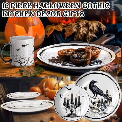 Halloween Gothic Dinnerware Set - Ceramic 16 Pcs Serve 4 Guests - Pickmesh