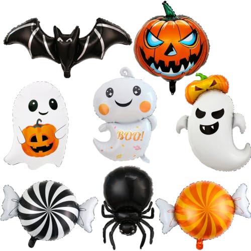 Halloween Foil Balloons Set - Ghost Pumpkin Spider Candy Balloons - Red Variation