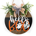 Cute Ghost Halloween Door Sign 12 Inch Wreath for Front Door - Farmhouse Halloween Decor with Hanging Rope - Variation: 12x12 Inches