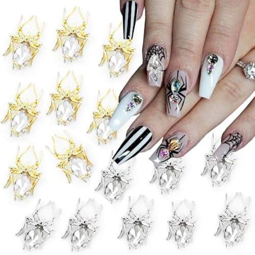 Halloween Spider Nail Charms Set - Gold Silver Alloy Rhinestones for Acrylic Nails & DIY Decor - Variation: Gold Silver Spider