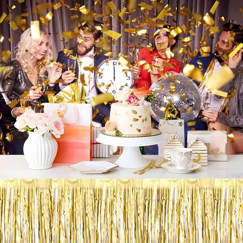 Light Gold Foil Fringe Table Skirts 3 Pack - Metallic Tinsel Streamers for Party Decorations