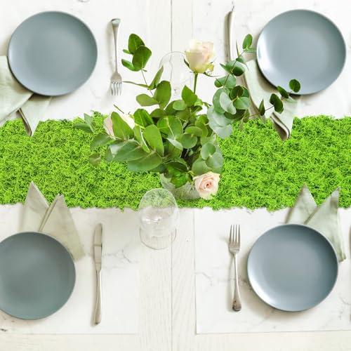 Artificial Moss Table Runner - Halloween Enchanted Party Decor - Light Green - 12x71 Inches (Variation: 2)