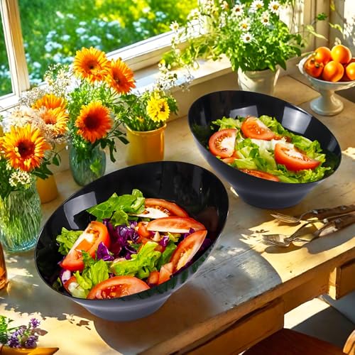 Disposable Plastic Serving Bowls 20oz Black Angled Set of 12 for Party & Wedding - bUCLA