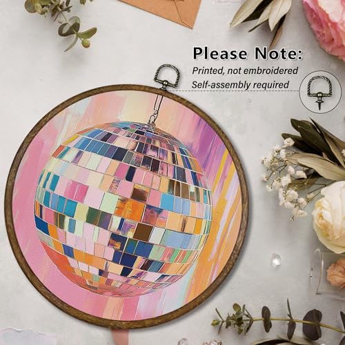 Disco Ball Wall Art Decor - Pink Funky Round Canvas for Bedroom & Kids Room