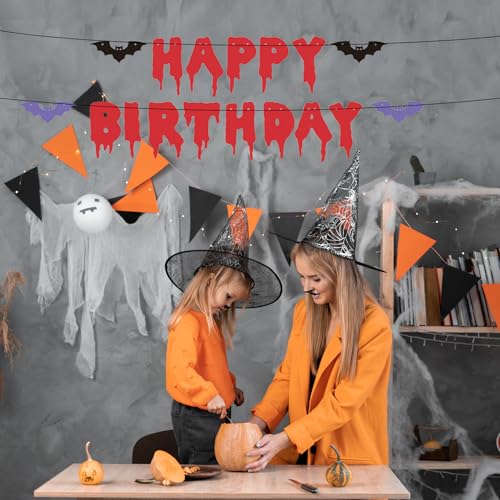 Halloween Happy Birthday Banner with Bat Cutouts - Spooky Party Decorations