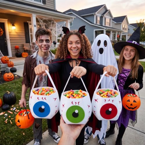 Halloween Eyeball Candy Buckets Set of 3 Reusable Trick or Treat Bags