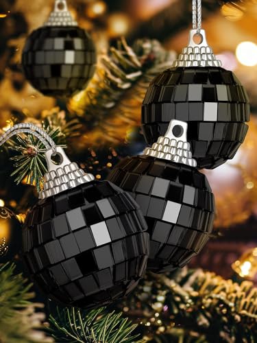 Mini Disco Balls Hanging Ornaments - Black, 24 Pack, 1.57 Inch