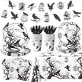 Halloween Party Decorations Set - 142PCS Gothic Crow & Tree Silhouette Tableware & Banner