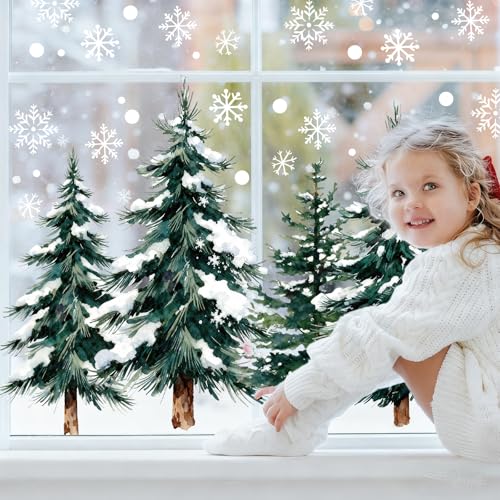 124 PCS Large Christmas Window Clings - Snowflake & Tree Decorations, Variation: Christmas Trees