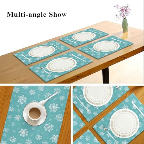 Snowflake Turquoise Placemats Set of 4 Christmas Table Mats - Aqua Winter Decor