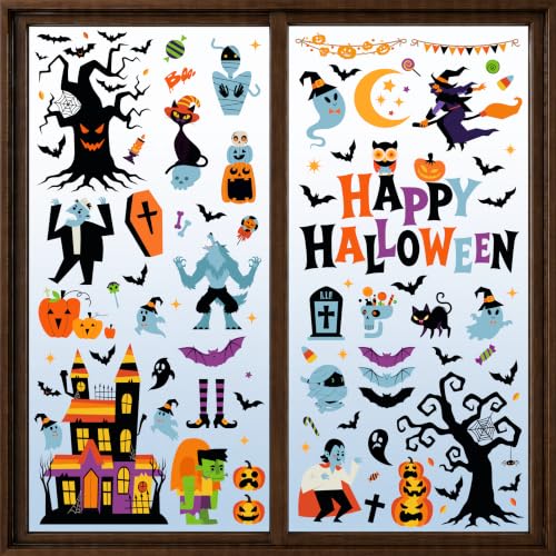 Halloween Window Cling Stickers - 9 Sheets Halloween Decorations - Actilize