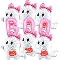 Pastel Pink Ghost Balloons Set with Bows & Pumpkins - Halloween Party Decor