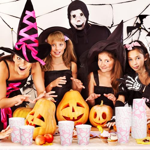 Pink Ghost Paper Cups 9oz Halloween Party Disposable Cups 50 Pack