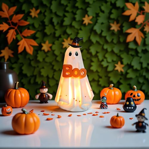 Halloween Ghost Decoration Statue with LED Light - 6.2 Inch Spooky Decor