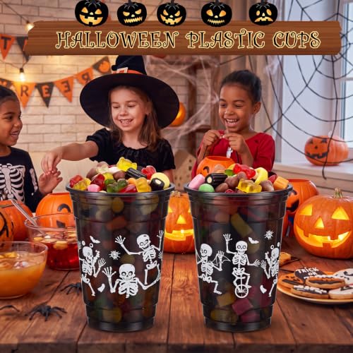 Halloween Skeleton Plastic Cups - 100 Pcs 12 oz Disposable Black Skeleton Variations