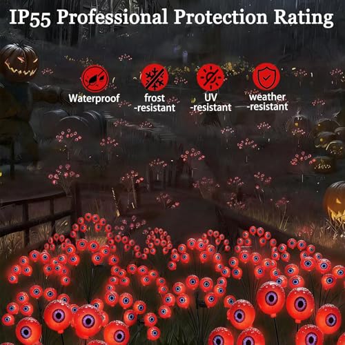 Halloween Red Eyeball Solar Garden Lights - Spooky Outdoor Decor, Waterproof, 10 LEDs, Pack of 2