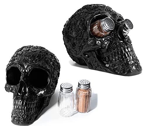 Skull Salt & Pepper Shaker Set - Halloween Kitchen Decor, Ceramic Spice Organizer