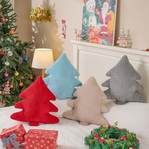 Lanpn Christmas Tree Pillow Set of 2 - Red Narrow Stripes 16x18 Inch Xmas Decor