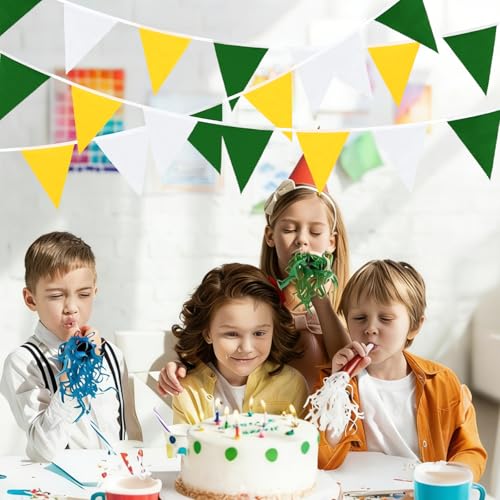 21Ft Metallic Fabric Triangle Banner Flags for Parties - Yellow, Green, White Variations