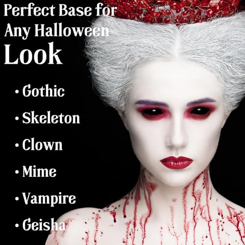 White Liquid Foundation & Brush Set for Halloween & Cosplay Makeup - Lightweight, Blendable, Skin-Friendly