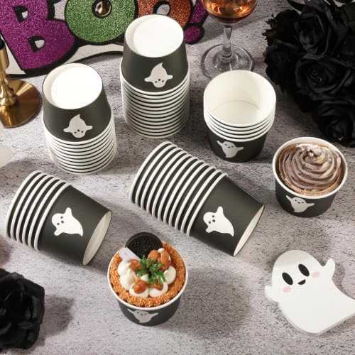 Halloween Ghost Paper Cups 9oz - Disposable Snack Bowls, 50 Pack - Ghost Variation