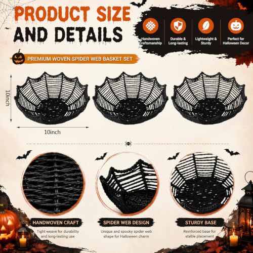 Halloween Candy Bowl Set – Woven Rattan Spider Web Dish for Treats & Decor