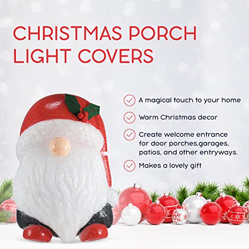 Santa Gnome Porch Light Cover Set - 11-Inch Christmas Holiday Decor, 2 Pack