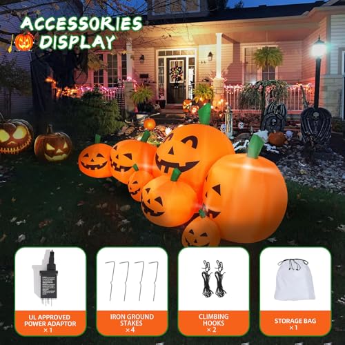 8FT Long Halloween Inflatable Pumpkin Patch with LED Lights - Outdoor Yard Decor
