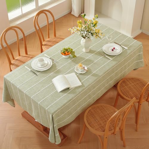 Green Rectangular Linen Tablecloth 60x120 Inch - Heavy Duty Cotton & Polyester