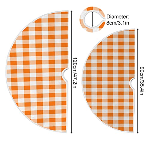 Orange Plaid Christmas Tree Skirt 48 Inch Fall Holiday Decor Round Floor Pad