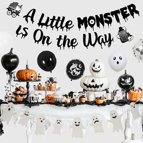 Halloween Baby Shower Decorations Kit with Banner, Garland, Balloons, and Cake Toppers
