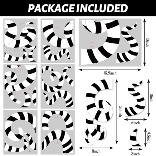 Halloween Sandworm Window Clings - Black & White Striped Extra Large Decals, 6 Sheets - Halloween Decorations